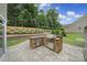 Stone outdoor kitchen featuring a built-in grill, refrigerator and ample counter space at 11216 Preservation Ln, Charlotte, NC 28278