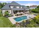 Stunning backyard with a sparkling pool, outdoor kitchen, patio and lounge chairs for elegant relaxation and entertaining at 1152 Grand Oak Dr, Waxhaw, NC 28173