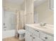 This bathroom includes a shower and tub combination as well as a single vanity at 14853 Santa Lucia Dr, Charlotte, NC 28277