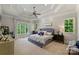 Spacious main bedroom featuring tray ceilings, large windows, and a luxurious upholstered bed at 2004 Garden View Ln, Weddington, NC 28104