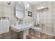 Charming bathroom with a pedestal sink, elegant fixtures, and a wall-mounted towel rack at 2268 New Gray Rock Rd, Fort Mill, SC 29708