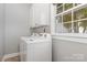 Functional laundry room includes washer, dryer, upper cabinets, and bright window at 3906 Balsam St, Indian Trail, NC 28079