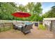 Outdoor patio set with a red umbrella next to backyard at 8 Cauthen St, Rock Hill, SC 29730