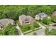 Beautiful aerial view of a well-maintained suburban home surrounded by lush greenery and manicured lawns at 9034 Kensington Forest Dr, Harrisburg, NC 28075