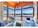 Cozy sunroom with wood ceiling, wicker seating, and expansive lake views, perfect for relaxation at 204 Ridge Dr # 12 12-1 12-2, Troy, NC 27371