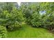 Well-maintained backyard with mature trees, fencing and a partial view of the house at 2414 Bay St, Charlotte, NC 28205