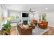 Cozy living room with a fireplace, hardwood floors, large windows and comfortable seating at 2414 Bay St, Charlotte, NC 28205