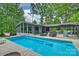 Beautiful backyard featuring a pristine pool and a stylish outdoor lounge area, ideal for entertaining guests at 447 Merwick Cir, Charlotte, NC 28211