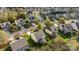Aerial view of the neighborhood showcasing the homes and well-maintained landscaping at 6119 Castlecove Rd, Charlotte, NC 28278
