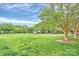 A lush green lawn in a residential community with mature trees and charming homes in the background under a beautiful blue sky at 6705 E Douglas Park Dr, Huntersville, NC 28078