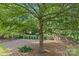Backyard showcasing a mature tree and a neatly landscaped yard with a brick wall at 9750 Briarwick Ln, Charlotte, NC 28277