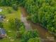 An aerial view of homes and properties with a river and mature trees at 1111 Lizzie Ln, Salisbury, NC 28147