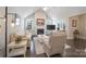 Cozy living room with fireplace, high ceilings, and neutral decor, flowing into other areas of the home at 148 Adelaide Way, Rock Hill, SC 29732
