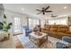 Inviting living room with hardwood floors, ceiling fans, and french doors leading to outdoor views at 2702 Oxborough Dr, Matthews, NC 28105