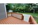 Newly stained deck overlooking a sport court with a storage building nestled among lush greenery at 2716 Rea Rd, Charlotte, NC 28226