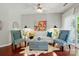 Spacious living room featuring hardwood floors, comfortable seating, and large art piece at 31415 Royal Tern Ln, Fort Mill, SC 29707