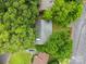 Top-down aerial shot showcasing a home with a gray roof and surrounded by greenery, plus a parking area at 4106 Castlewood Rd, Charlotte, NC 28209