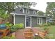 Backyard view featuring a brick patio area, grill, wood chairs, and lush green lawn at 501 E Tremont Ave, Charlotte, NC 28203