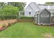 Lush backyard featuring a fenced-in yard, green lawn, and detached shed at 501 E Tremont Ave, Charlotte, NC 28203