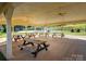 Community picnic area with multiple tables, ceiling fans, and tennis courts in the background at 8818 Artesa Mill Ln, Charlotte, NC 28214