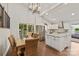 Modern kitchen with white cabinets, stainless steel appliances, and a center island with seating and hardwood floors at 1096 Palmyra Dr, Tega Cay, SC 29708