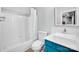 Modern bathroom featuring bright vanity, vessel sink, and a shower/tub combo with white tile at 14505 Sunset Walk Ln, Huntersville, NC 28078