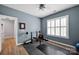 Dedicated exercise room with weights, rubber flooring, natural light and space for fitness activities at 14505 Sunset Walk Ln, Huntersville, NC 28078