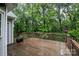 Wooden back deck surrounded by lush greenery, perfect for outdoor relaxation and entertaining at 17318 Cambridge Grove Dr, Huntersville, NC 28078