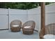 Relaxing outdoor patio with stylish wicker chairs, a privacy fence, and serene ambiance at 327 Wilkes Place Dr, Fort Mill, SC 29715
