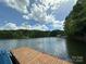Wooden dock extends into the lake, providing access for boating and water activities, with a serene water view at 408 Emerald Bay Dr, Salisbury, NC 28146