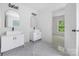 Modern bathroom with double vanities, vessel sinks, and stylish mirrors at 6504 Sybil Ct, Indian Trail, NC 28079