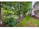 Picturesque backyard bordered by a fence, lush greenery, and tranquil waterfront views at 8014 Sherington Way, Charlotte, NC 28227