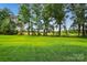 A large, well-maintained backyard featuring vibrant green grass and mature trees at 9315 Simpson Rd, Waxhaw, NC 28173