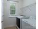 Convenient laundry room with modern washer, dryer, shelving, and bright natural light at 11945 Red Rust Ln, Charlotte, NC 28277