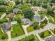 Aerial view showing a well-kept neighborhood with manicured lawns and a community pool at 133 43Rd Avenue Nw Ln, Hickory, NC 28601