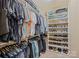 Well-organized walk-in closet with shelving and hanging rods for optimal storage at 19539 Denae Lynn Dr, Cornelius, NC 28031