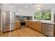 Bright kitchen boasting stainless steel appliances, modern cabinetry, and a large window at 3549 Woodleaf Rd, Charlotte, NC 28205