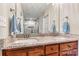 Bathroom with double sink vanity with granite countertops, modern fixtures, and plenty of storage at 3645 Kimber Ln, Sherrills Ford, NC 28673