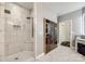 Modern bathroom featuring tiled shower, contemporary fixtures, and a sauna for a spa-like experience at 3911 Sandy Point Dr, York, SC 29745