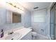 Bright bathroom featuring a white vanity, coordinating toilet, and a glass enclosed shower at 509 Selkirk Pl, Charlotte, NC 28270