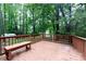 Spacious wood deck with bench and railing, surrounded by lush trees at 509 Selkirk Pl, Charlotte, NC 28270