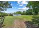 A lush green yard featuring outbuildings and mature trees at 5200 Winding Ln, Indian Trail, NC 28079
