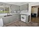 Neutral kitchen featuring gray cabinets, white subway tile backsplash, and newer appliances at 709 Sunset Dr, Salisbury, NC 28147