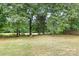 Lush green backyard with mature trees and a fire pit at 9000 Petunia Ct, Gastonia, NC 28056