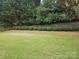 Spacious backyard featuring a well-maintained lawn and mature trees and shrubs along the back at 9237 Bellegarde Dr, Charlotte, NC 28277