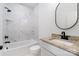 Stylish bathroom featuring modern fixtures, marble tile, and granite counters at 1244 Bob Falls Rd, Shelby, NC 28150