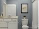 Bathroom featuring a white vanity with ample storage, a framed mirror and a toilet at 1541 Croydon St, Indian Land, SC 29707
