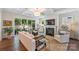 Cozy living room with fireplace, plush seating, and sliding glass doors to the backyard patio at 2630 Mary Butler Way, Charlotte, NC 28226