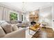 Inviting living room showcasing a stone fireplace and ample natural light at 5523 Meadow Haven Ln, Charlotte, NC 28270