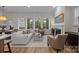 Bright and spacious living room with a fireplace, large windows, and stylish furniture at 8215 Houser St, Cornelius, NC 28031